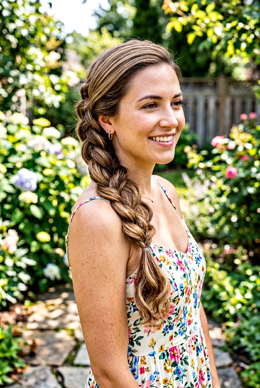 Side Three Strand Braid - 20 easy hairstyles for busy moms with medium hair - 20 easy hairstyles for busy moms with medium hair