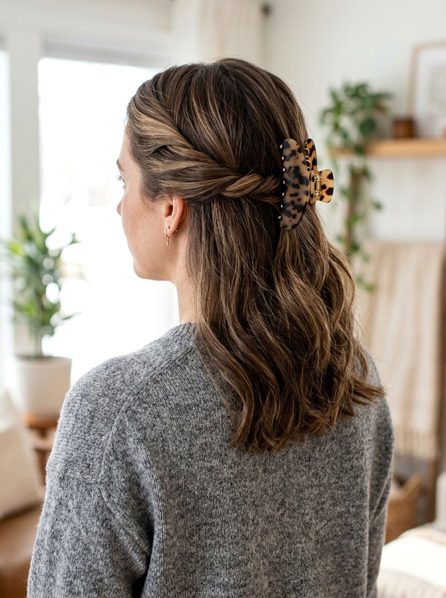 Side Twist Claw Clip Style - 20 office hairstyle with claw clip twist - 20 office hairstyle with claw clip twist