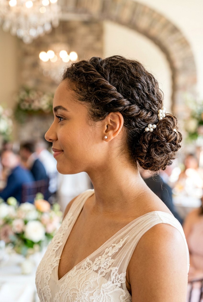 Side Twist Curly Low Bun - 20 birthday hairstyle for little girls with curls - 20 birthday hairstyle for little girls with curls