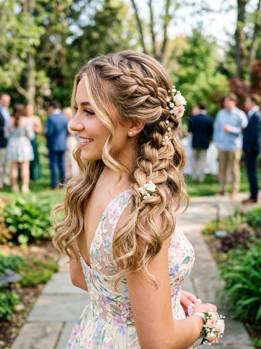 Side Waterfall Braid Homecoming Look - 20 homecoming side braid hairstyle - 20 homecoming side braid hairstyle