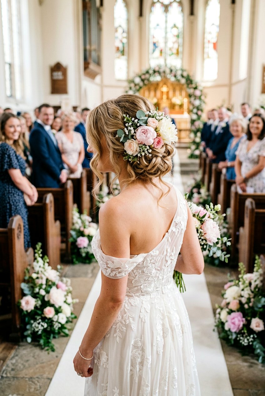 Side Wedding Bun With Fresh Peonies - 20 wedding bun with flowers - 20 wedding bun with flowers