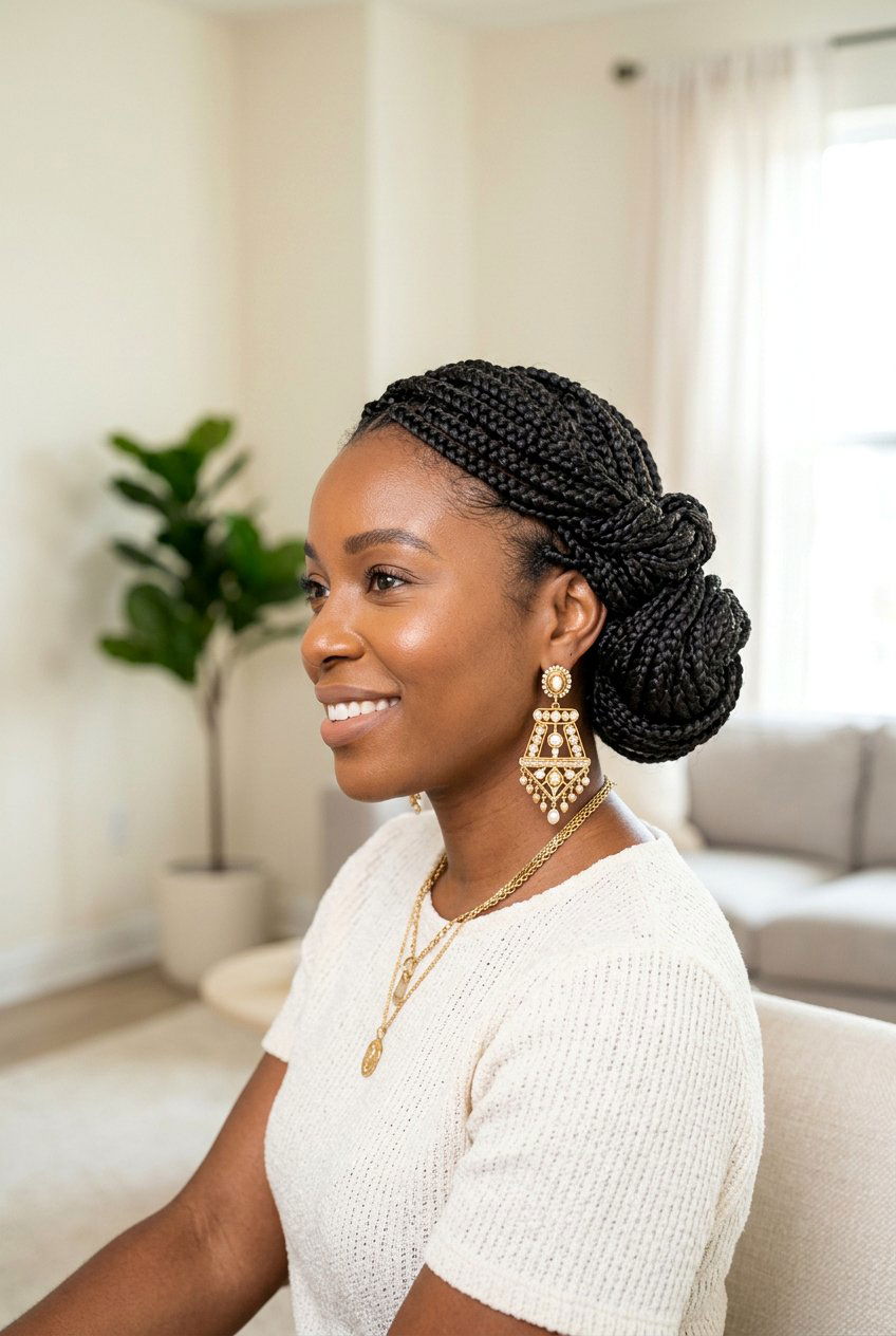 Side box braids bun - 20 box braids bun hairstyle - 20 box braids bun hairstyle