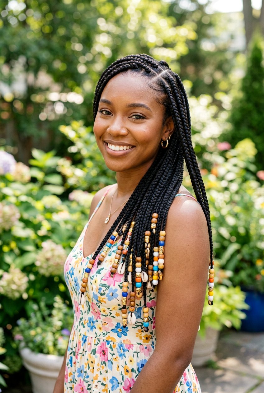 Side part box braids with beads - 20 box braids with beads - 20 box braids with beads