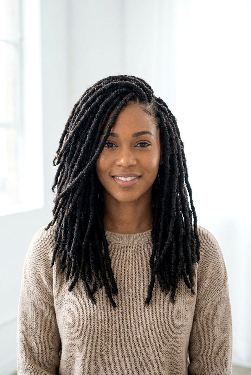 Side part faux locs - 20 faux locs hairstyles - 20 faux locs hairstyles