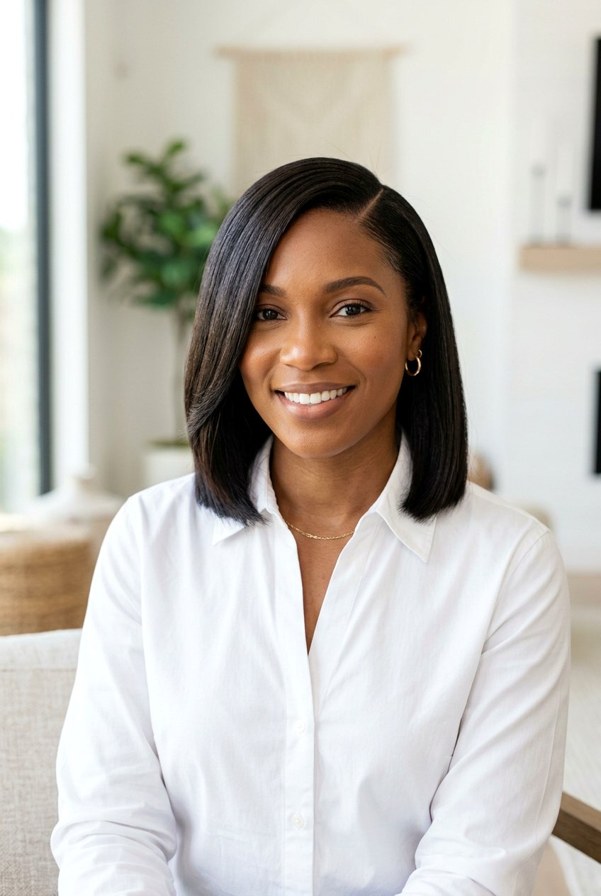 Side part silk press bob - 20 silk press on short natural bob - 20 silk press on short natural bob