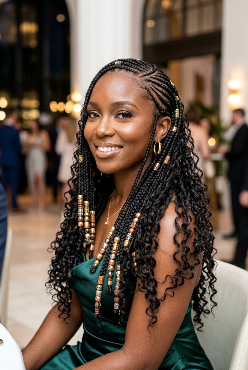 Side part tribal braids with beads and curls - 20 tribal braids with beads and curls - 20 tribal braids with beads and curls