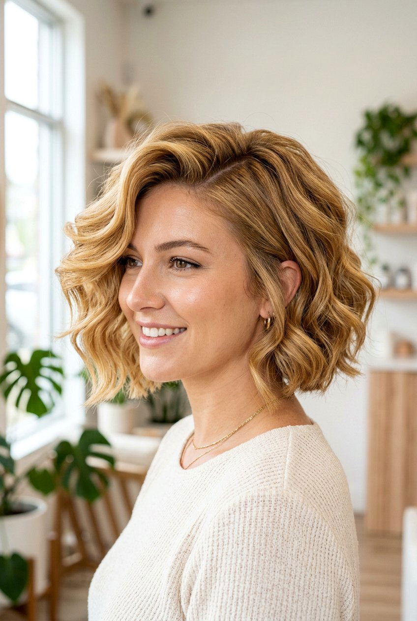 Side parted wavy bob - 20 short wavy hairstyles - 20 short wavy hairstyles