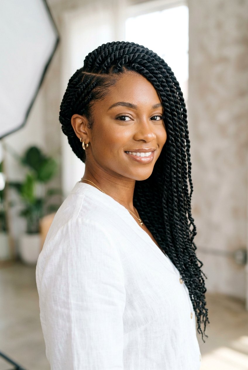 Side swept Senegalese twists - 20 senegalese twists hairstyles - 20 senegalese twists hairstyles