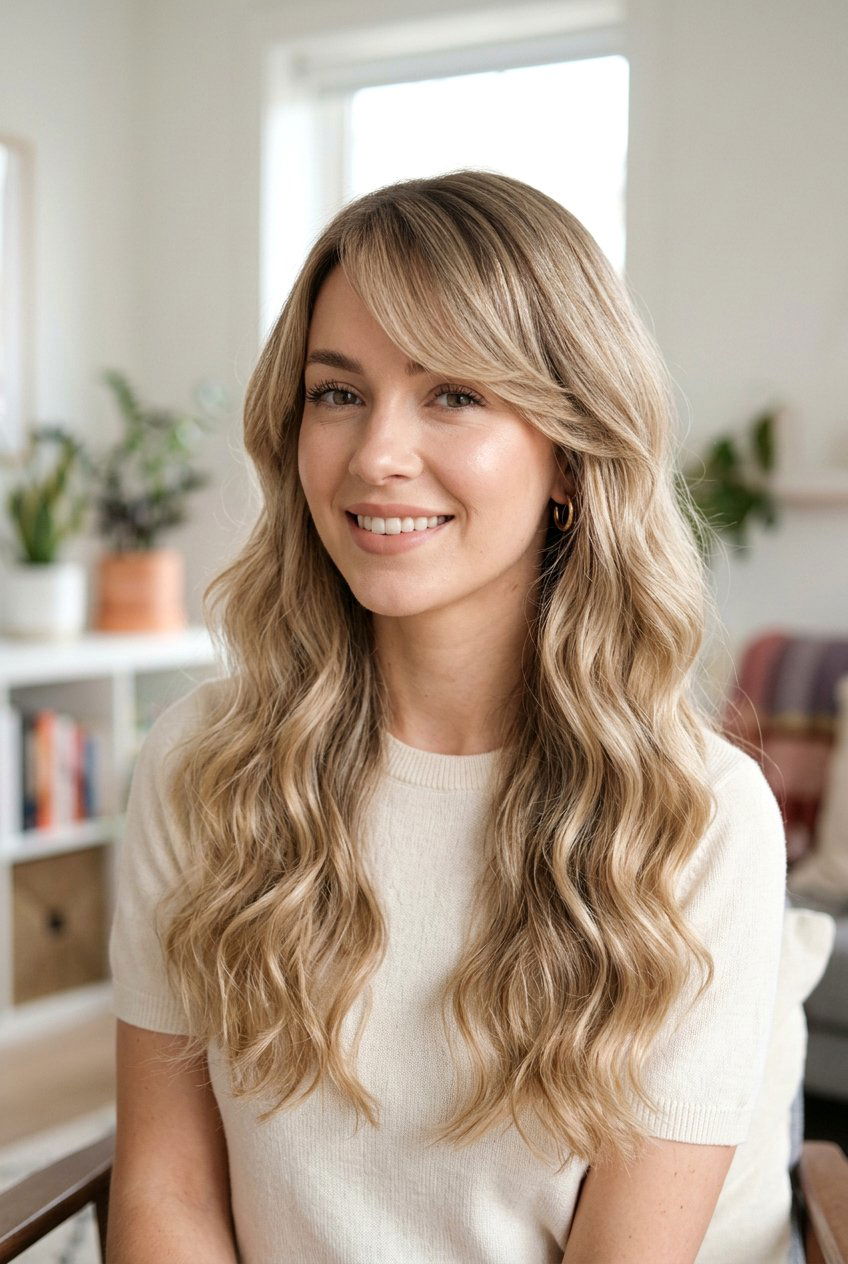 Side swept bangs - 20 hairstyles for double chin face - 20 hairstyles for double chin face