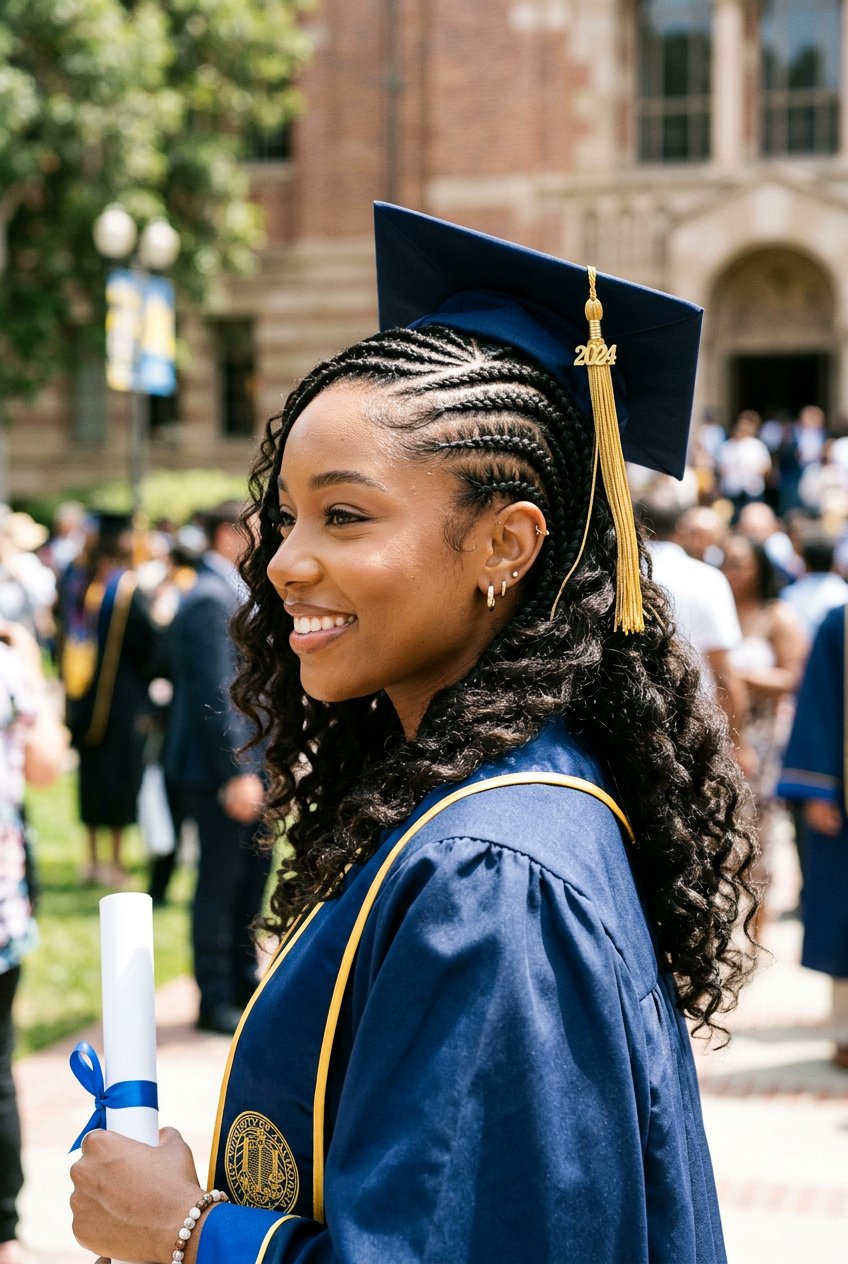 Side swept cornrow braids graduation - 20 graduation hairstyles with braids - 20 graduation hairstyles with braids