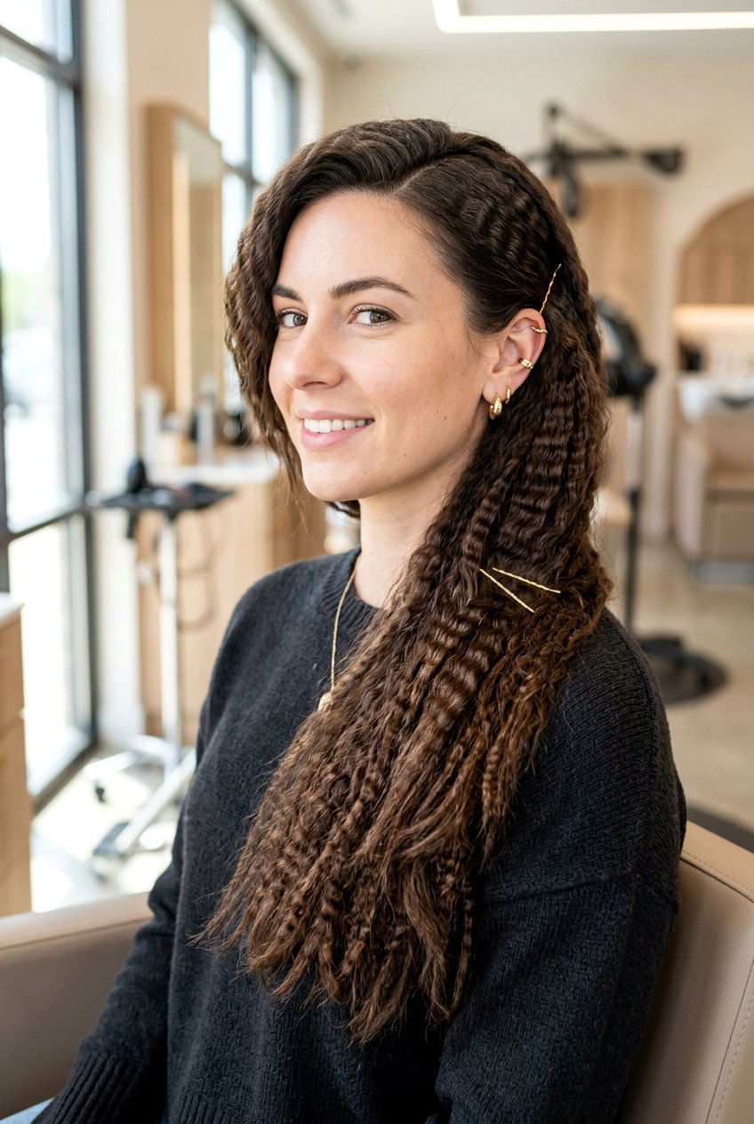 Side swept crimped hair - 20 crimped hairstyles - 20 crimped hairstyles