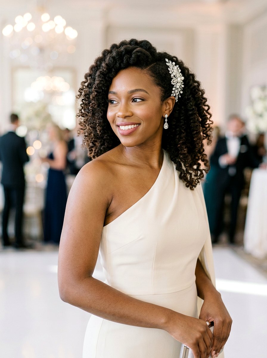 Side swept natural curls - 20 prom hairstyles for natural hair - 20 prom hairstyles for natural hair