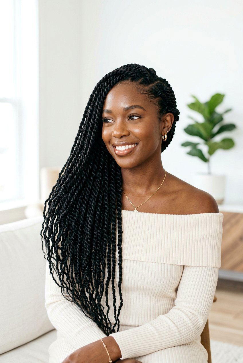 Side swept twist - 20 twist hairstyles for black women - 20 twist hairstyles for black women