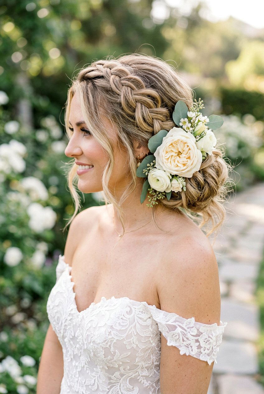 Sideswept Boho Braid - 20 boho bridal updo for long hair - 20 boho bridal updo for long hair