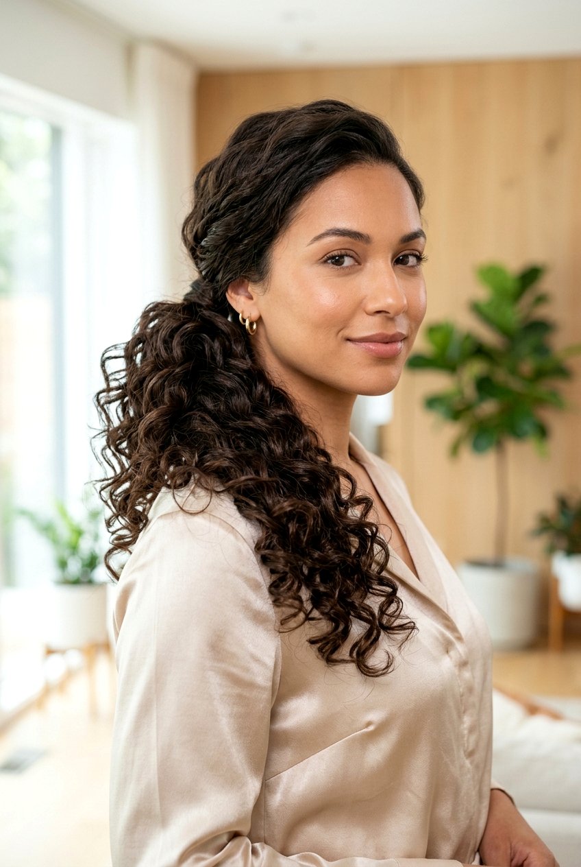 Sideswept Bouncy Ponytail - 20 bouncy hairstyle for holiday party - 20 bouncy hairstyle for holiday party