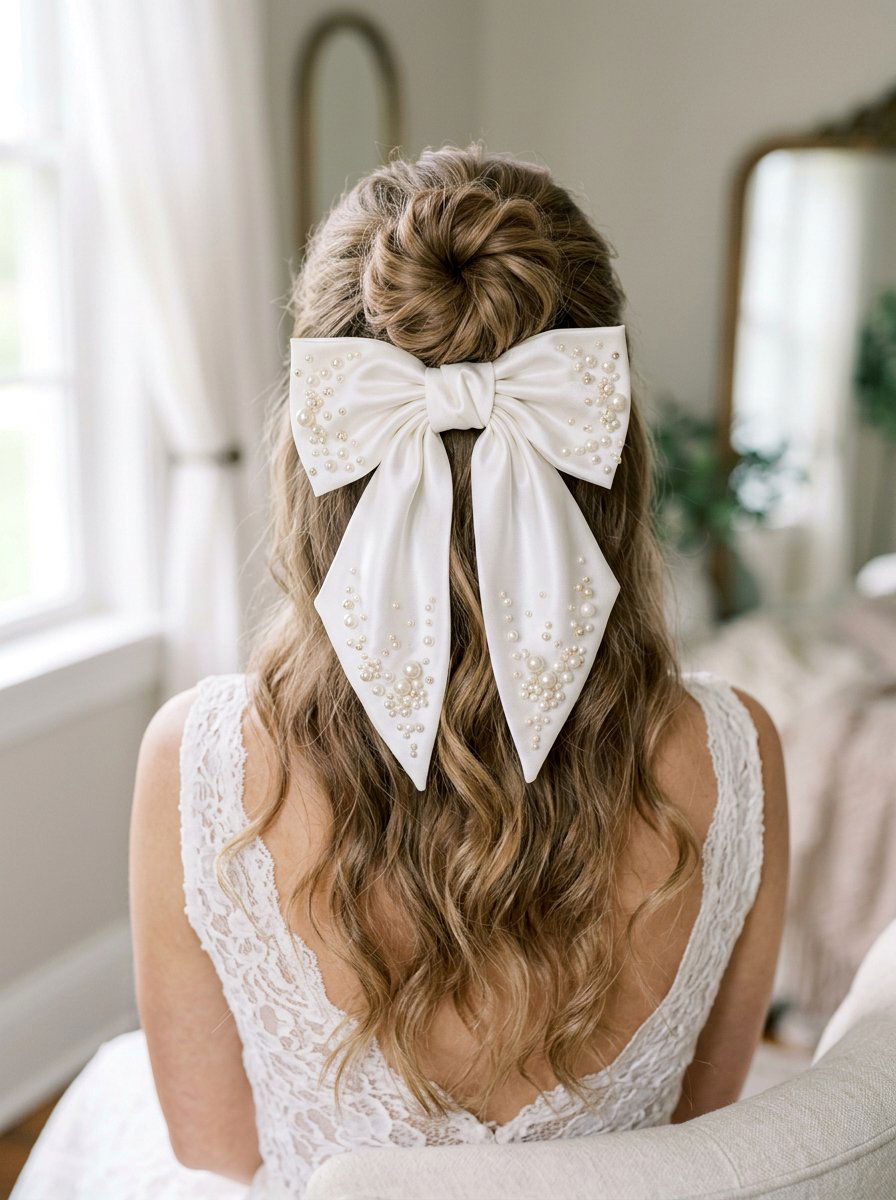 Silk Bow with Pearls - 20 prom hairstyles with pearls - 20 prom hairstyles with pearls
