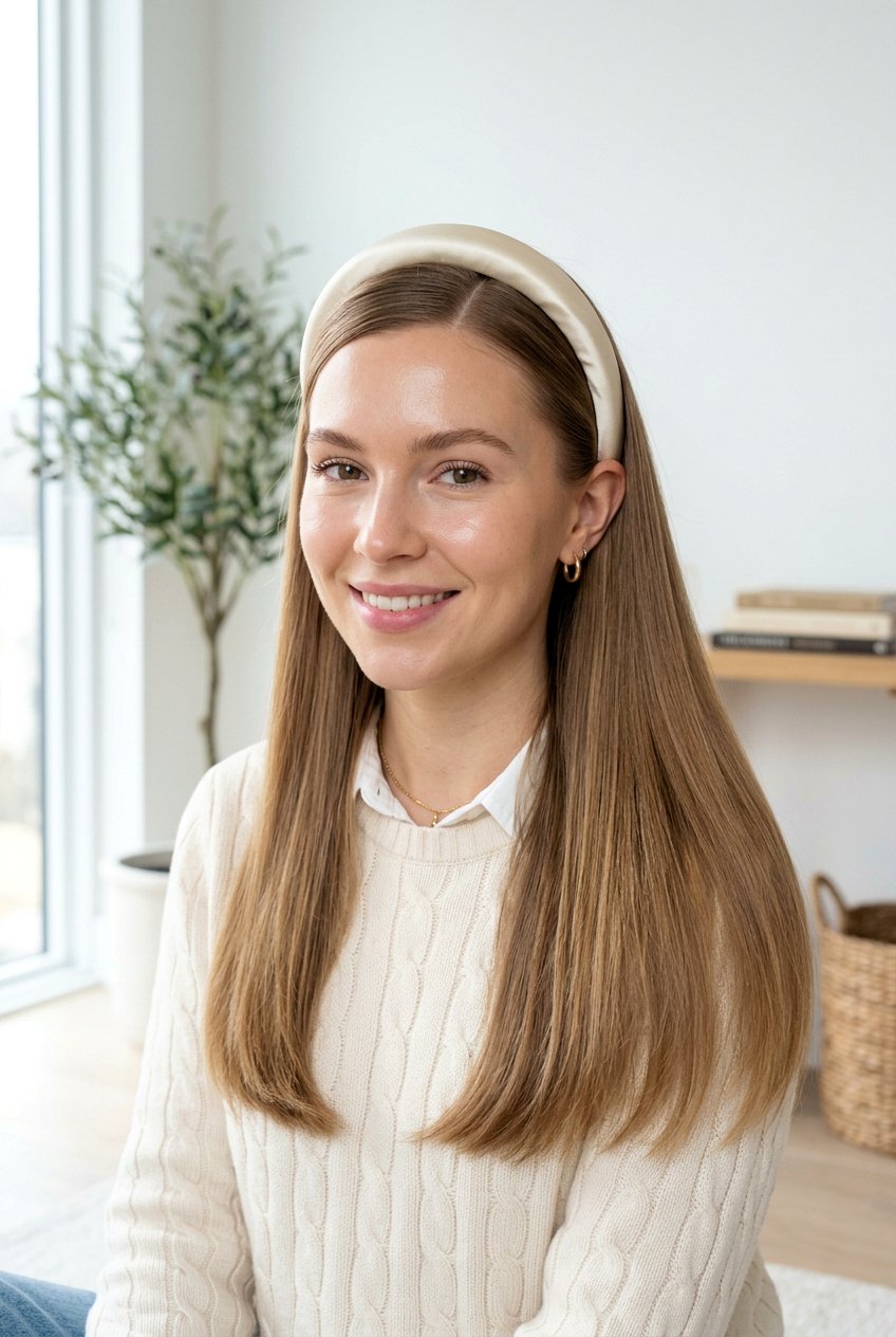 Silk Headband with Straight Hair - 20 clean girl hairstyles - 20 clean girl hairstyles