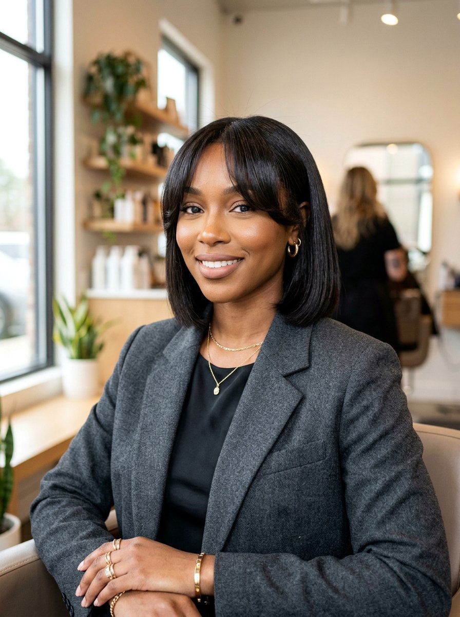 Silk Press Bob With Curtain Bangs - 20 silk press with curtain bangs - 20 silk press with curtain bangs