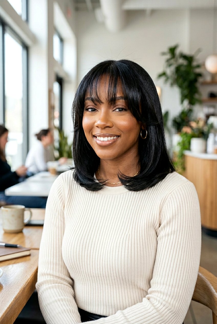 Silk Press Bob With Curtain Bangs - 20 black women silk press bob ideas - 20 black women silk press bob ideas