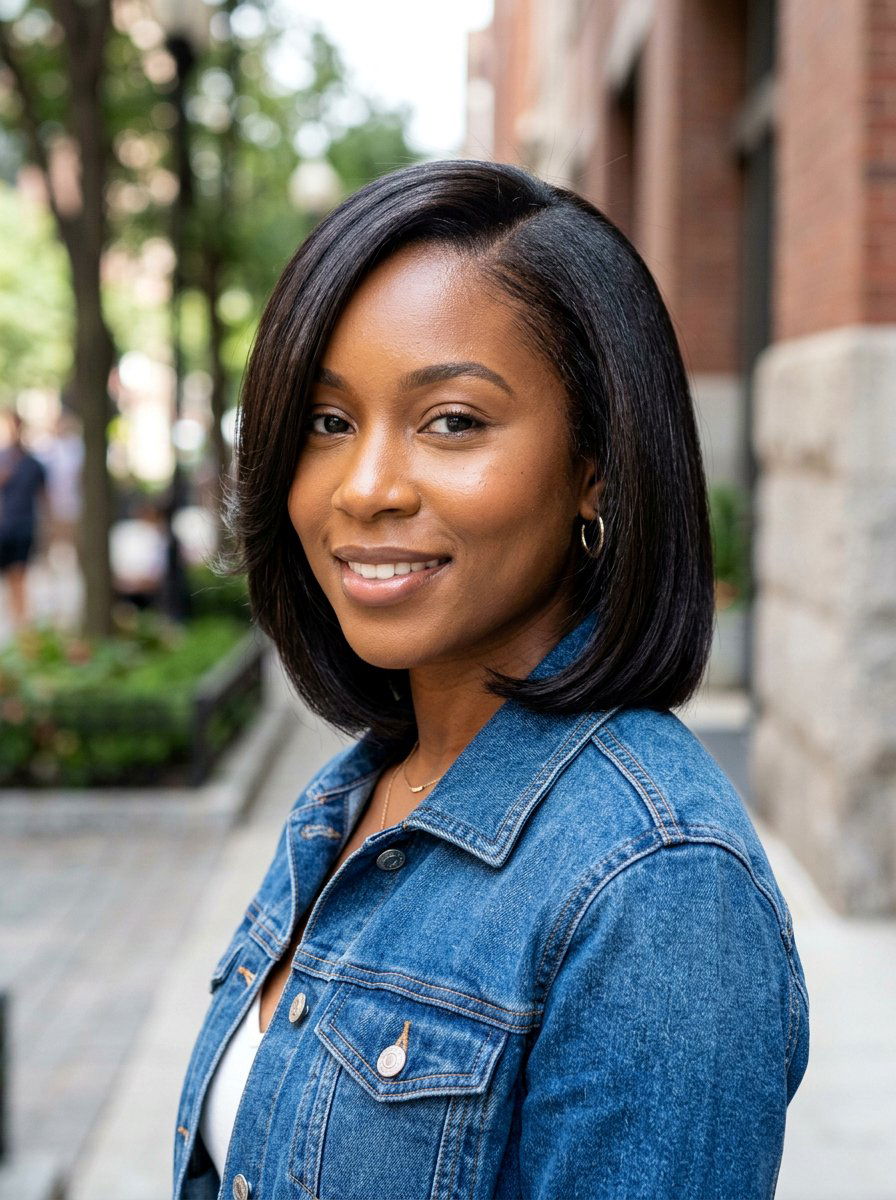 Silk Press Bob With Face Framing Layers - 20 silk press with face framing layers - 20 silk press with face framing layers