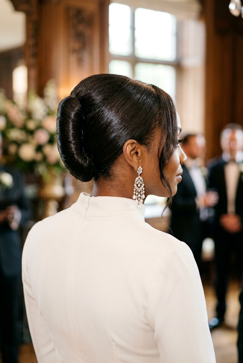 Silk Press Braided Crown Updo - 20 elegant silk press wedding hairstyle - 20 elegant silk press wedding hairstyle