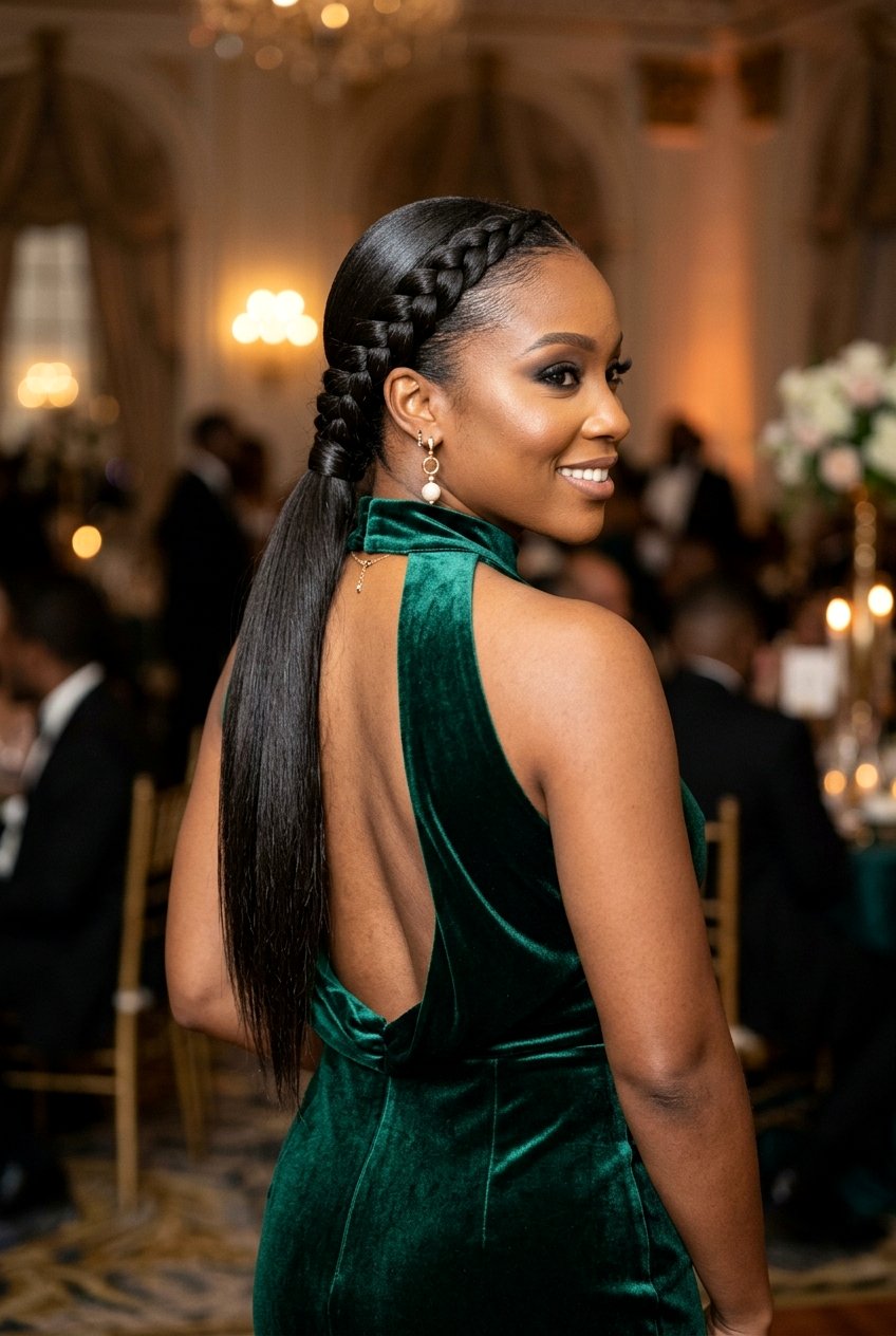 Silk Press Braided Low Ponytail - 20 bridal hairstyle for black women silk press - 20 bridal hairstyle for black women silk press