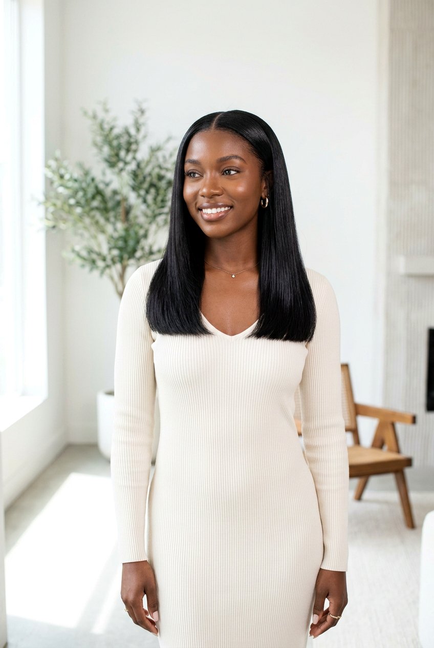 Silk Press Center Part With Blunt Ends - 20 bridal hairstyle for black women silk press - 20 bridal hairstyle for black women silk press