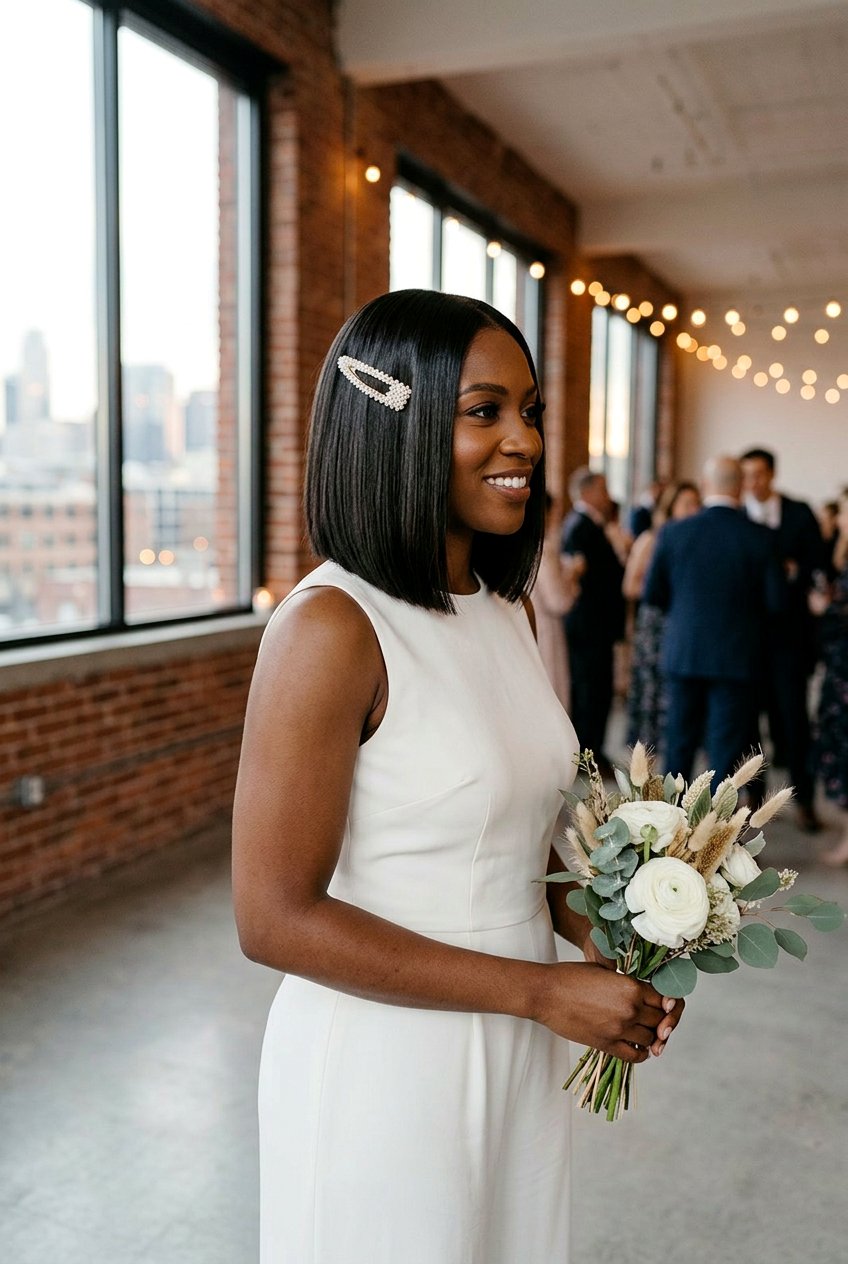 Silk Press Half Up Half Down with Soft Curls - 20 elegant silk press wedding hairstyle - 20 elegant silk press wedding hairstyle