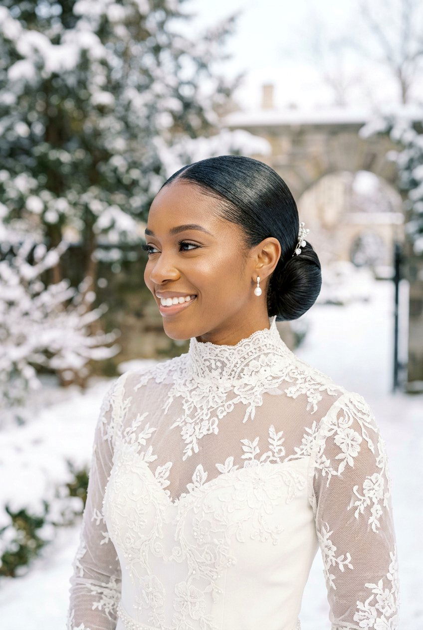 Silk Press Low Bun - 20 bridal hairstyle for black women silk press - 20 bridal hairstyle for black women silk press