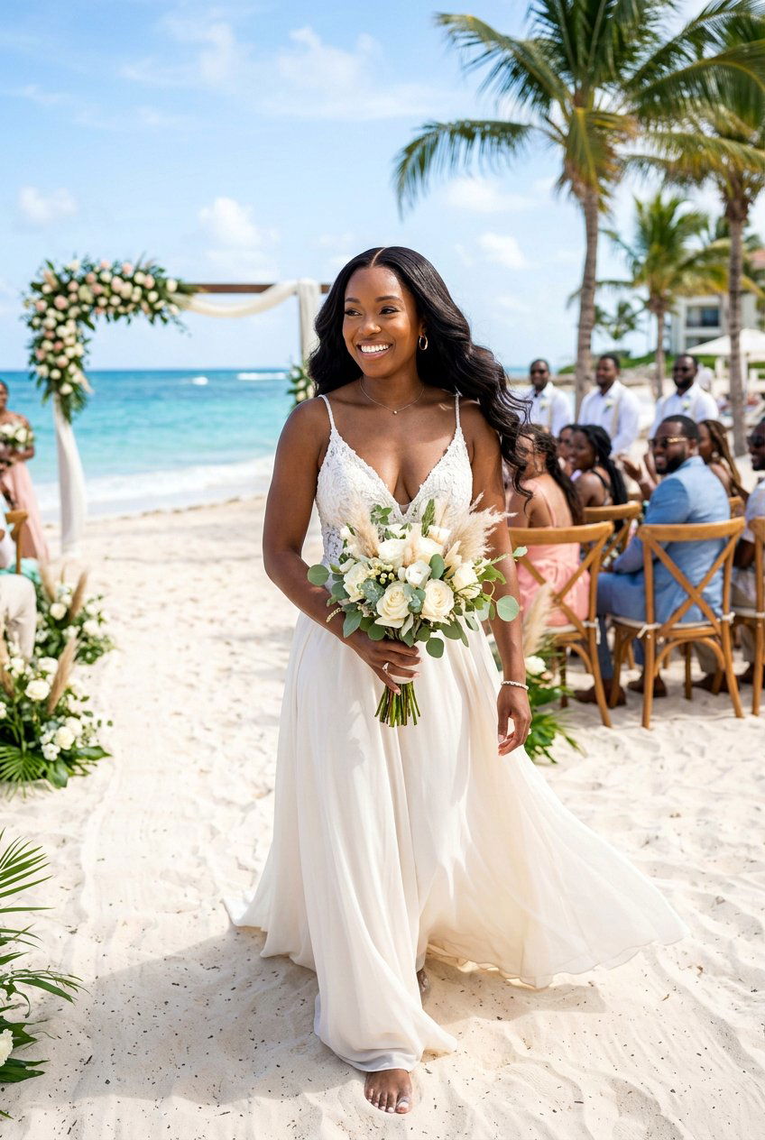 Silk Press Middle Part With Beach Waves - 20 bridal hairstyle for black women silk press - 20 bridal hairstyle for black women silk press