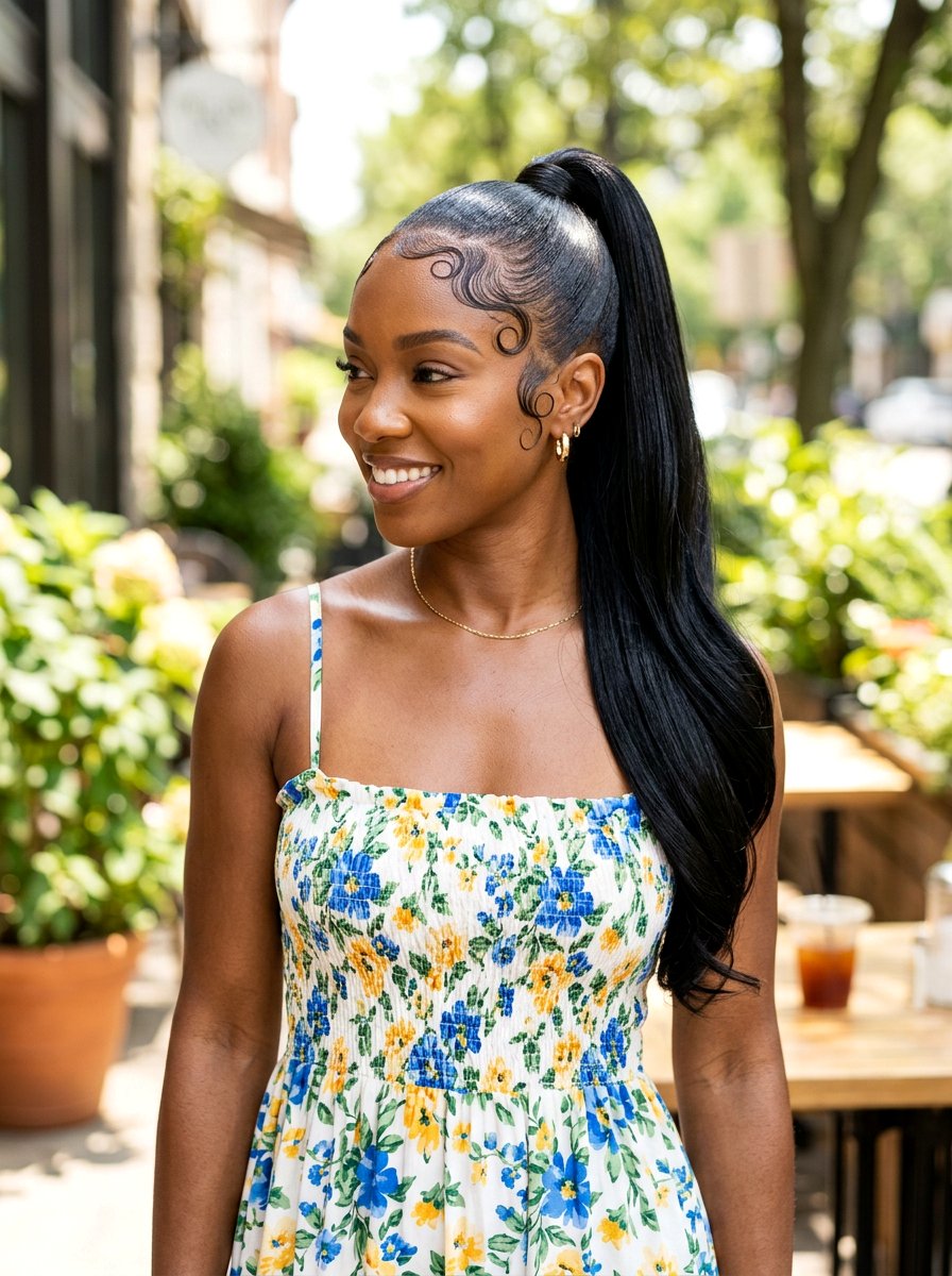 Silk Press Ponytail With Baby Hairs - 20 silk press ponytail hairstyle - 20 silk press ponytail hairstyle