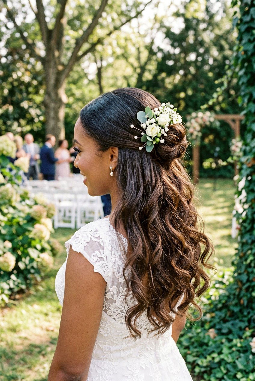 Silk Press Side Swept Updo with Veil - 20 elegant silk press wedding hairstyle - 20 elegant silk press wedding hairstyle