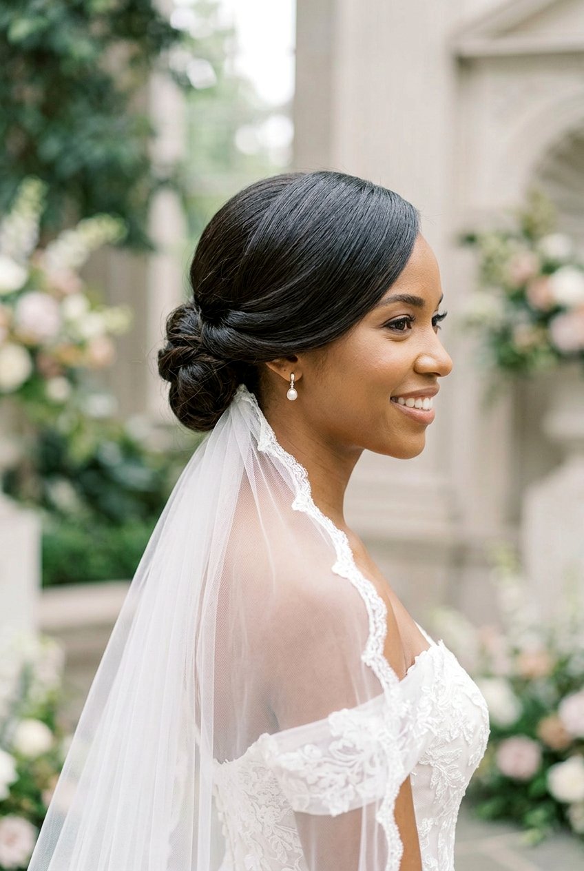 Silk Press Sleek Top Knot with Baby Hairs - 20 elegant silk press wedding hairstyle - 20 elegant silk press wedding hairstyle