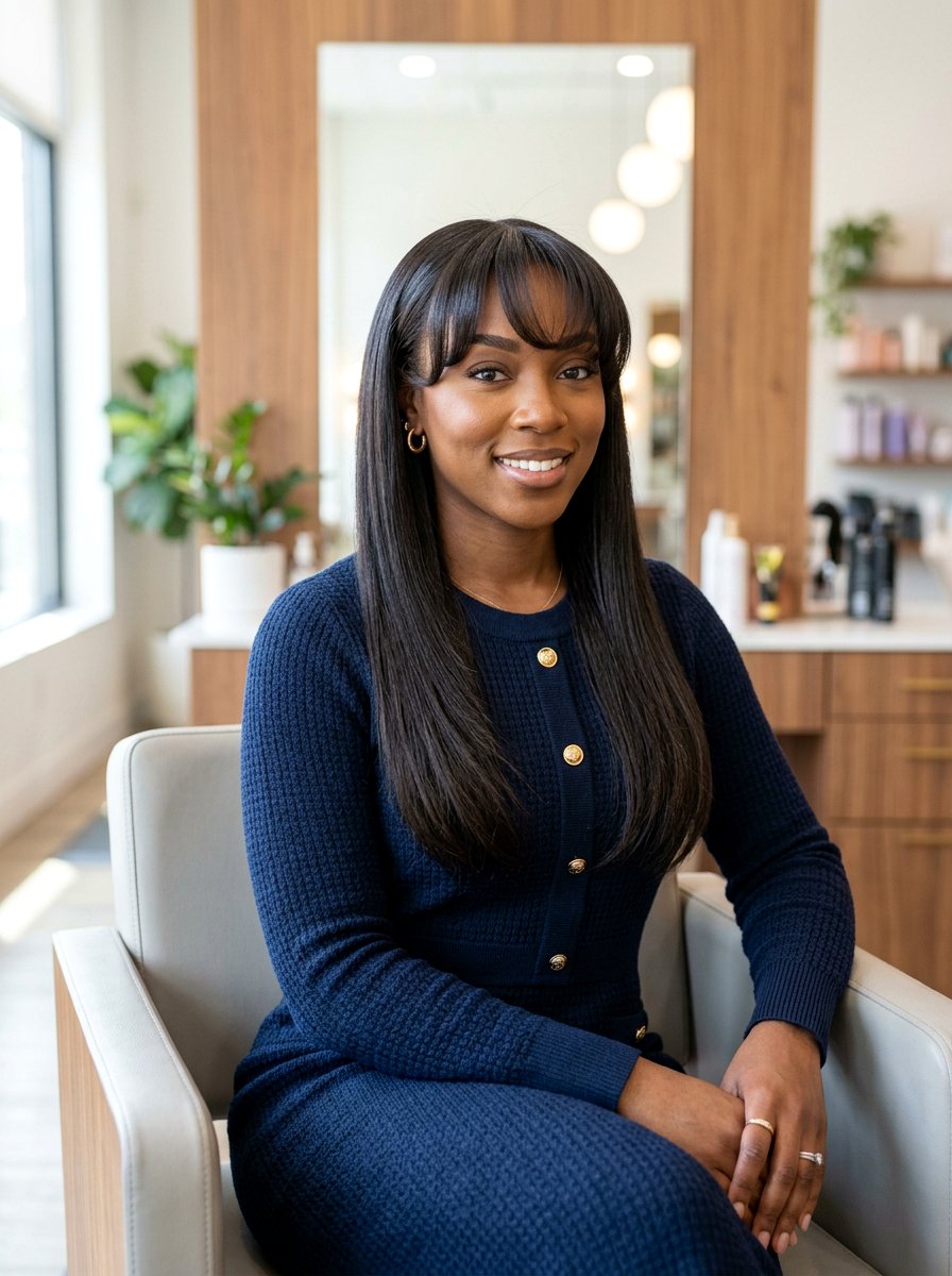 Silk Press With Arched Curtain Bangs - 20 silk press with curtain bangs - 20 silk press with curtain bangs