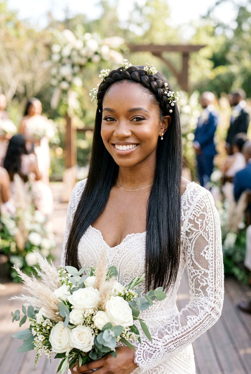Silk Press With Bridal Braided Crown - 20 bridal hairstyle for black women silk press - 20 bridal hairstyle for black women silk press