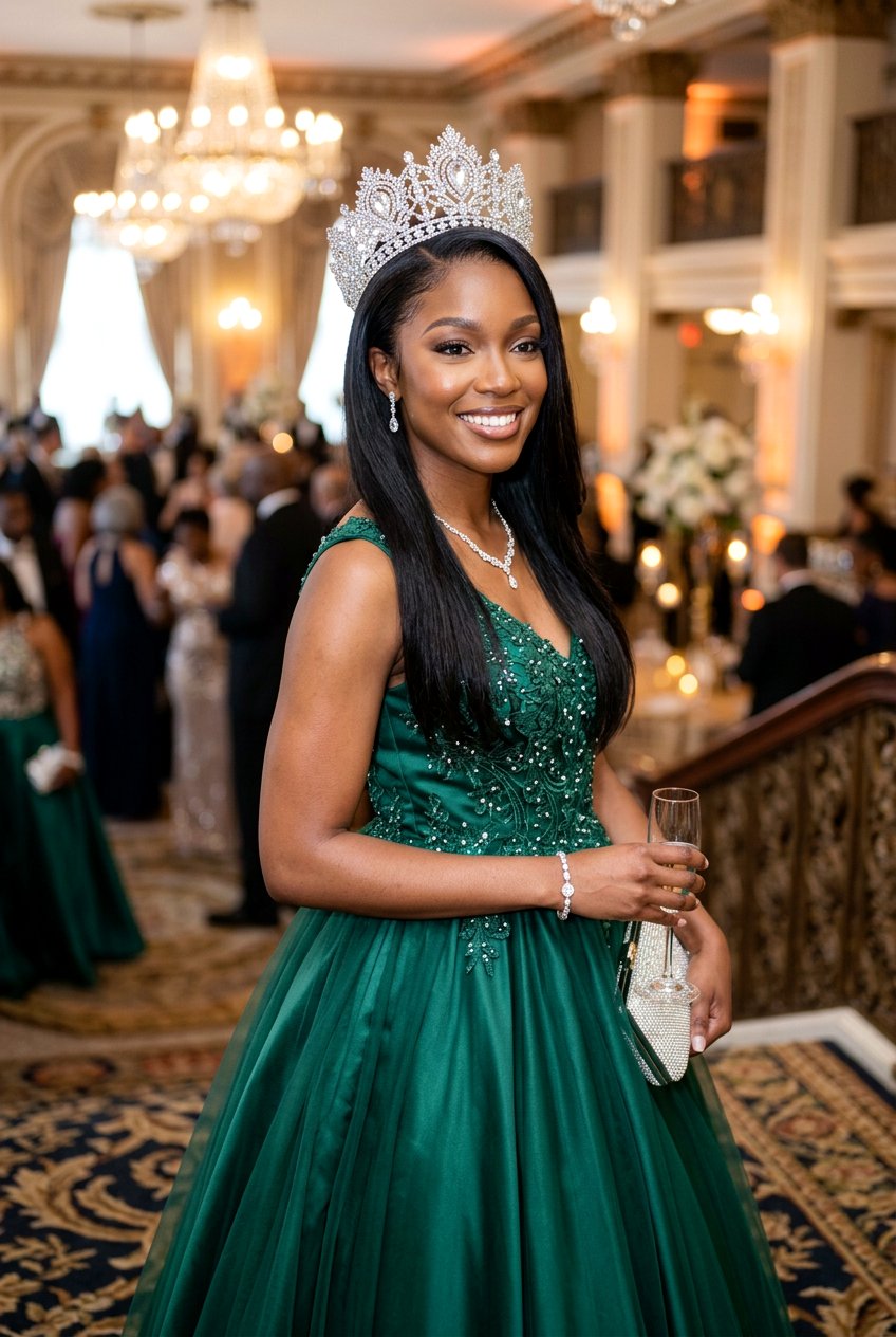 Silk Press With Crystal Tiara - 20 bridal hairstyle for black women silk press - 20 bridal hairstyle for black women silk press