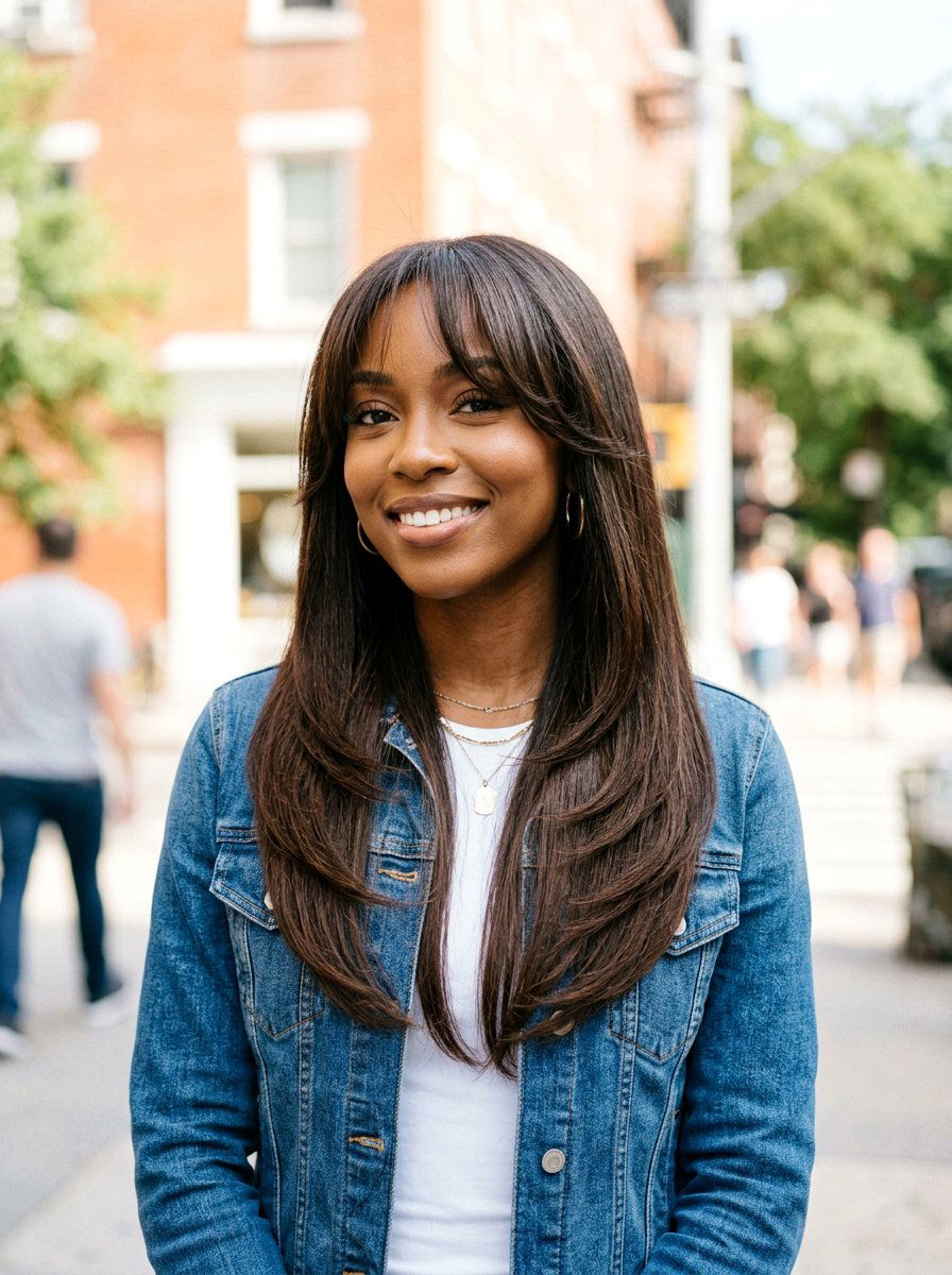 Silk Press With Layered Curtain Bangs - 20 silk press with curtain bangs - 20 silk press with curtain bangs