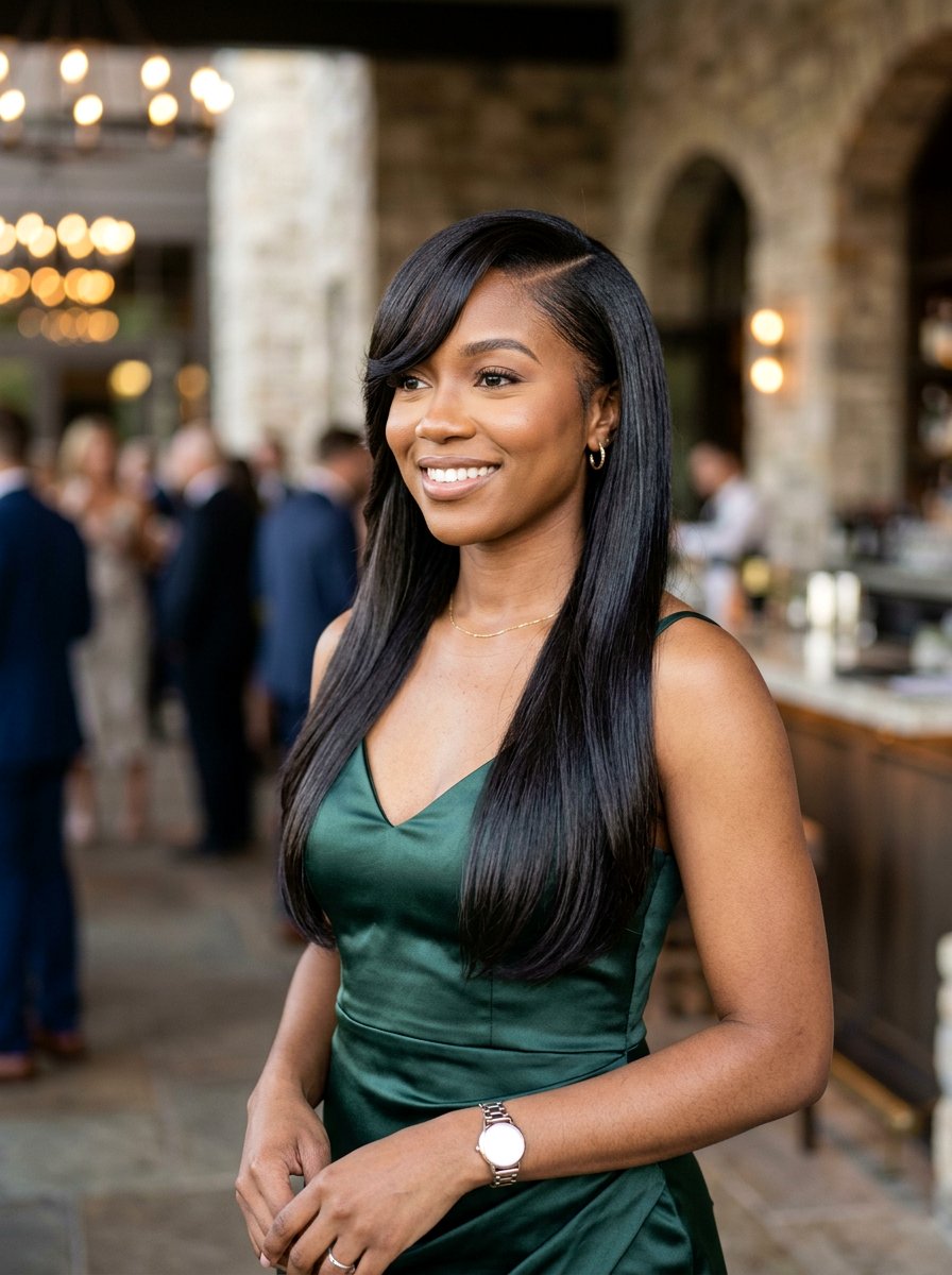 Silk Press With Side Swept Curtain Bangs - 20 silk press with curtain bangs - 20 silk press with curtain bangs