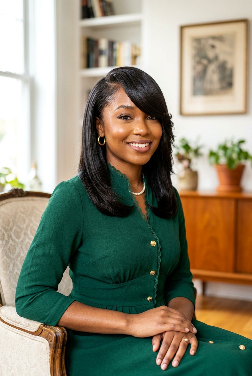 Silk Press With Swooping Bangs - 20 bridal hairstyle for black women silk press - 20 bridal hairstyle for black women silk press