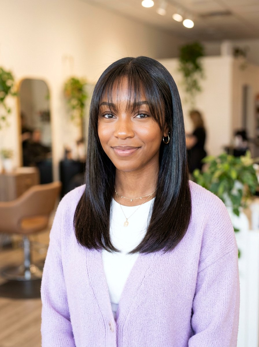 Silk Press With Wispy Curtain Bangs - 20 silk press with curtain bangs - 20 silk press with curtain bangs