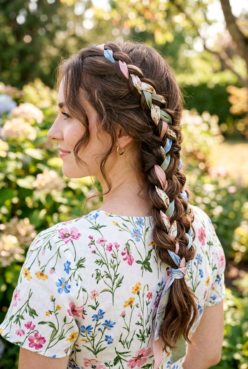 Silk Ribbon Braid On Long Layered Brunette Hair - 20 brunette ribbons for long layered hair - 20 brunette ribbons for long layered hair