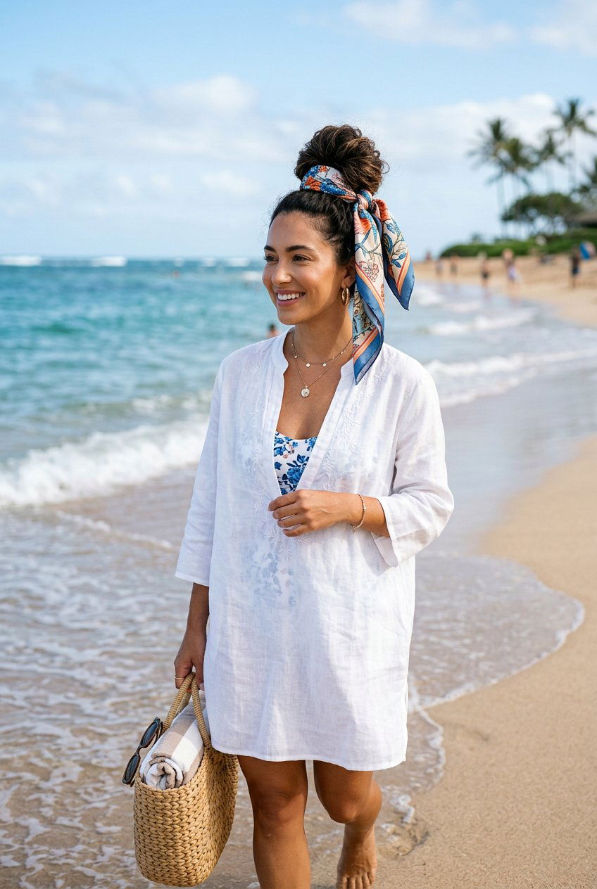 Silk Scarf Bun For Summer Beach Days - 20 silk scarf bun hairstyle - 20 silk scarf bun hairstyle