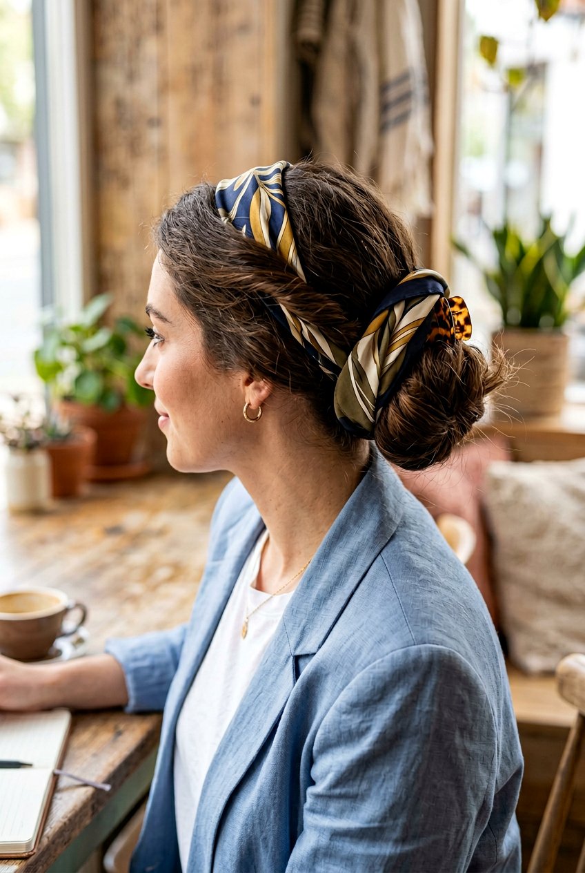 Silk Scarf Bun With Claw Clip Support - 20 silk scarf bun hairstyle - 20 silk scarf bun hairstyle