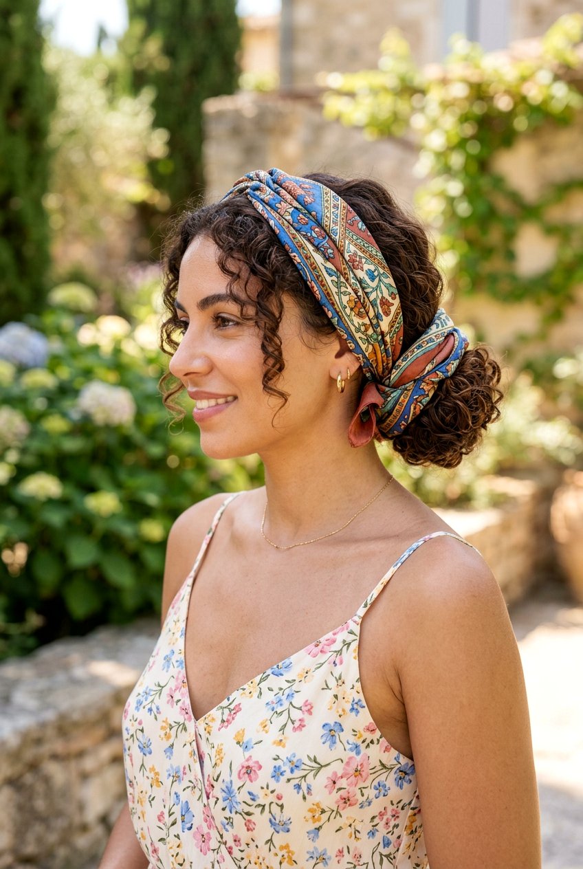 Silk Scarf Wrapped Updo - 20 no heat hairstyles - 20 no heat hairstyles