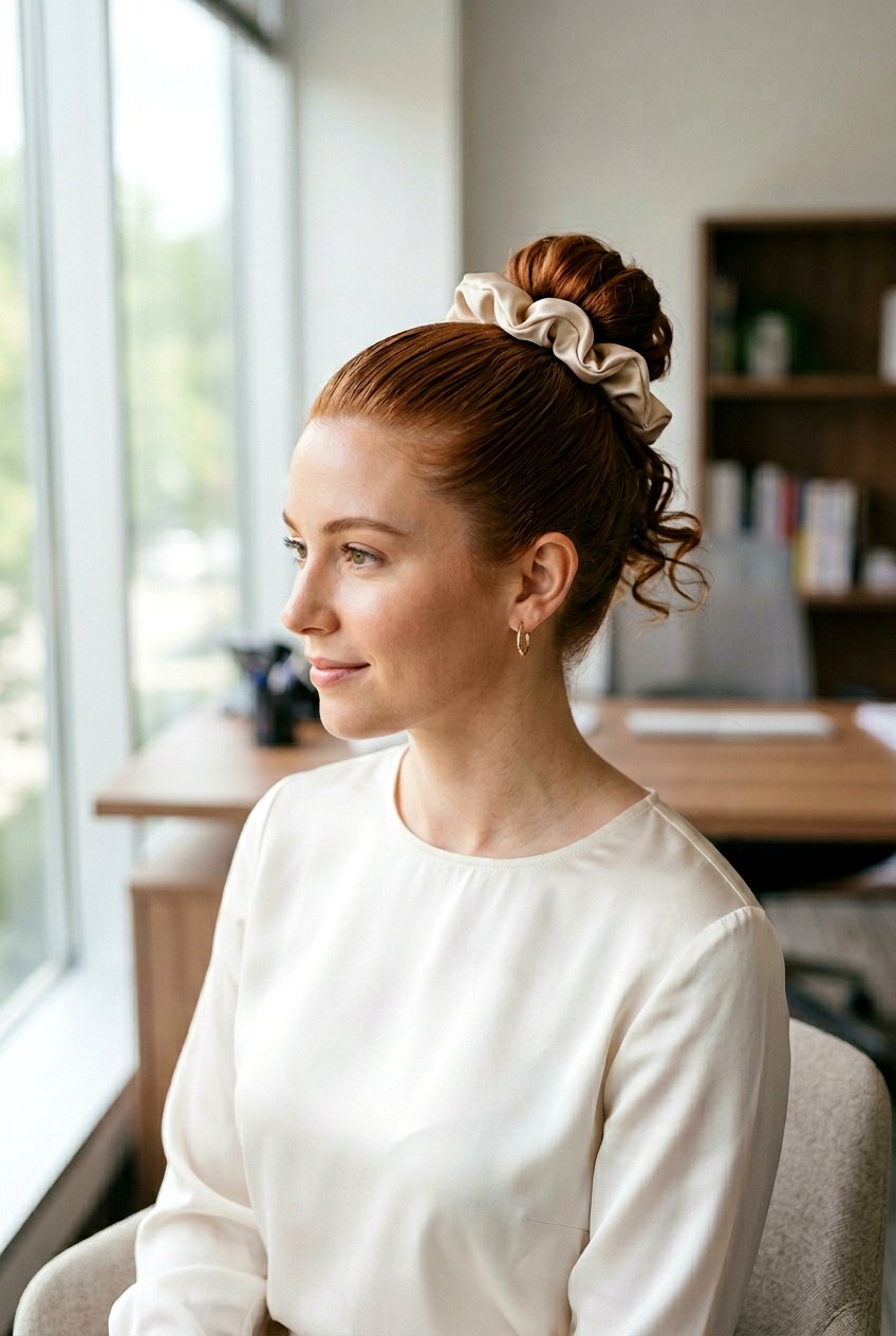 Silk Scrunchie Bun - 20 overnight bun curls for shoulder length hair - 20 overnight bun curls for shoulder length hair