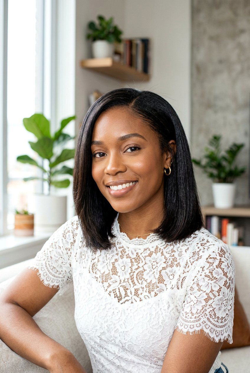 Silk press bob on fine natural hair - 20 silk press on short natural bob - 20 silk press on short natural bob