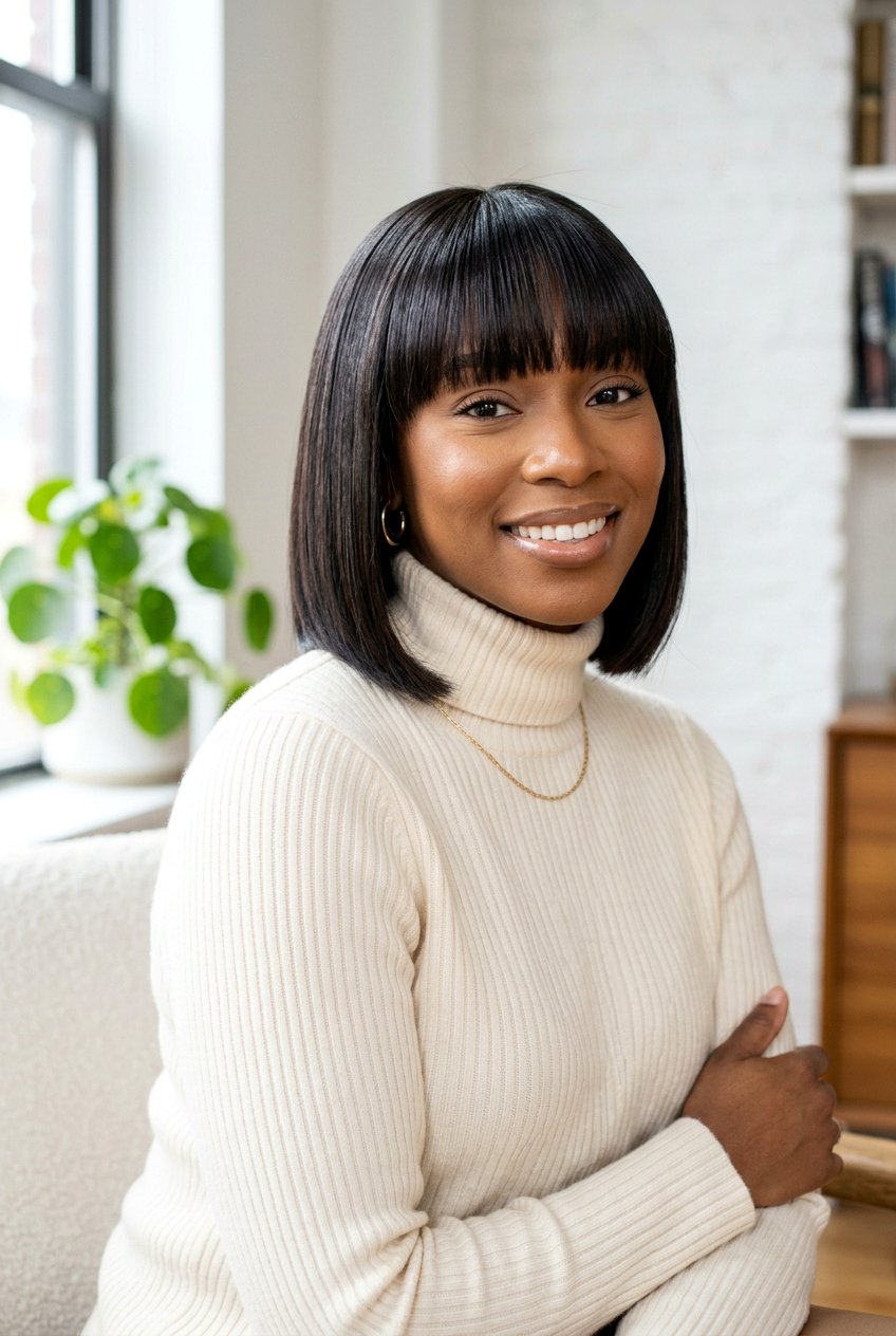 Silk press bob with bangs - 20 silk press on short natural bob - 20 silk press on short natural bob