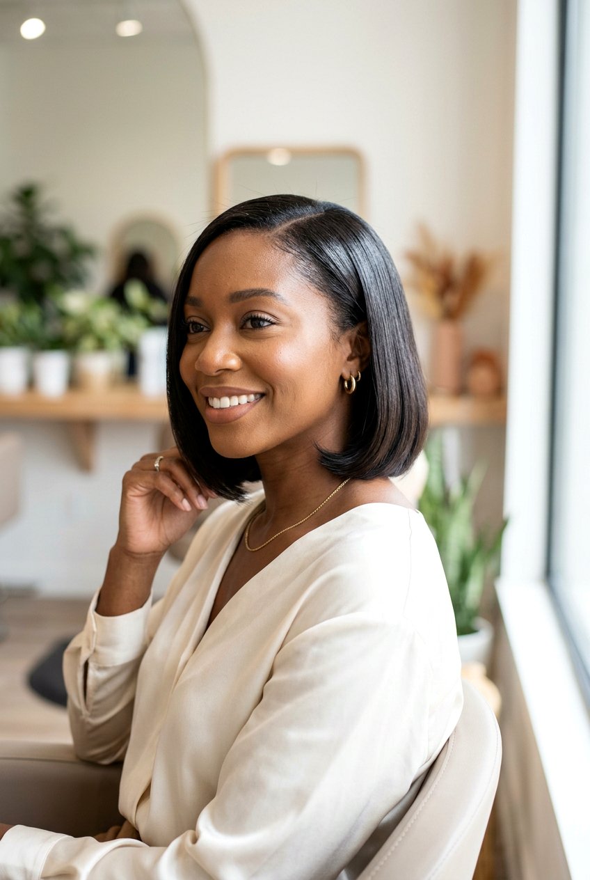 Silk press on chin length bob - 20 silk press on short natural bob - 20 silk press on short natural bob