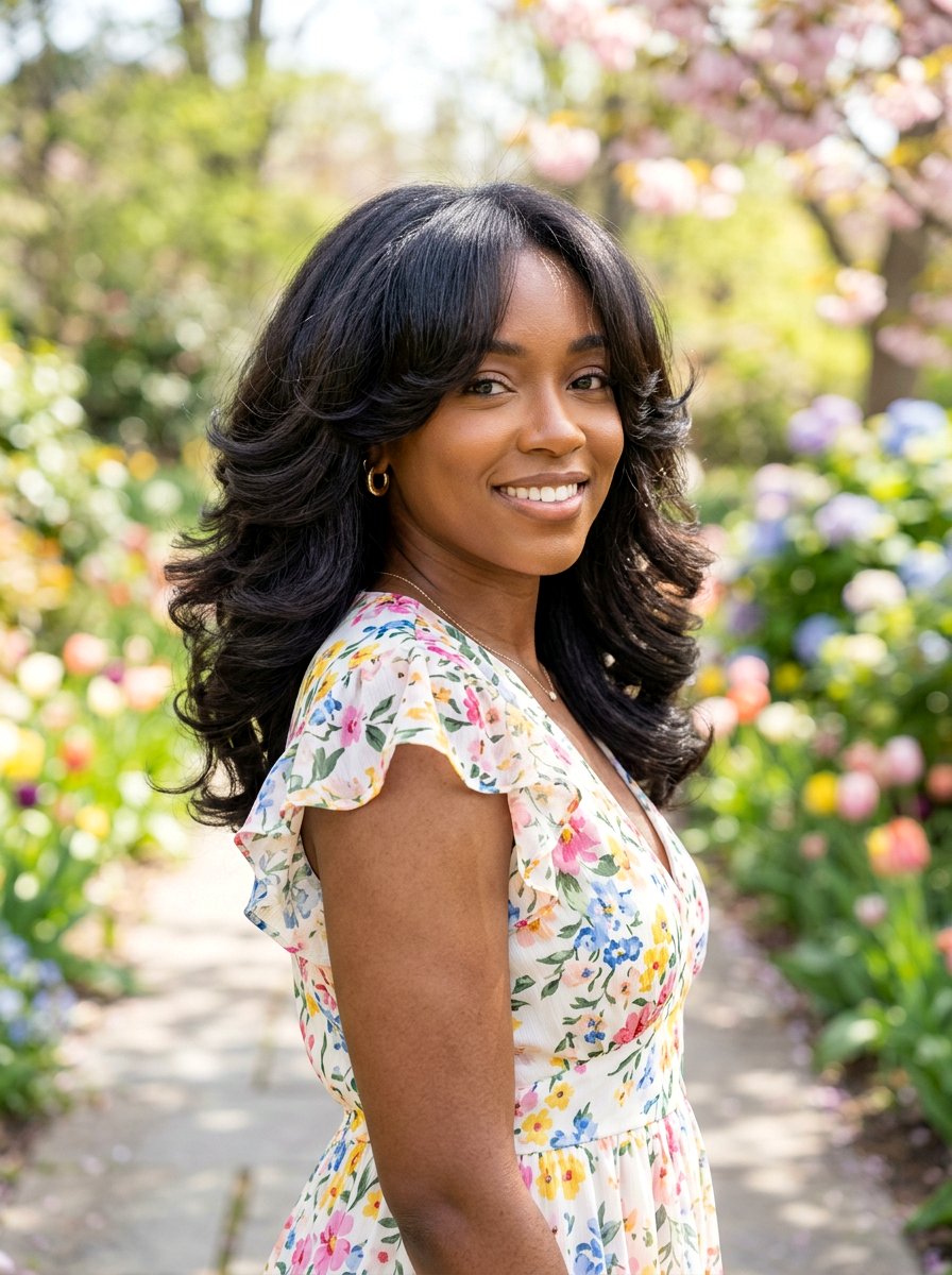 Silk press with butterfly cut - 20 silk press with layers - 20 silk press with layers