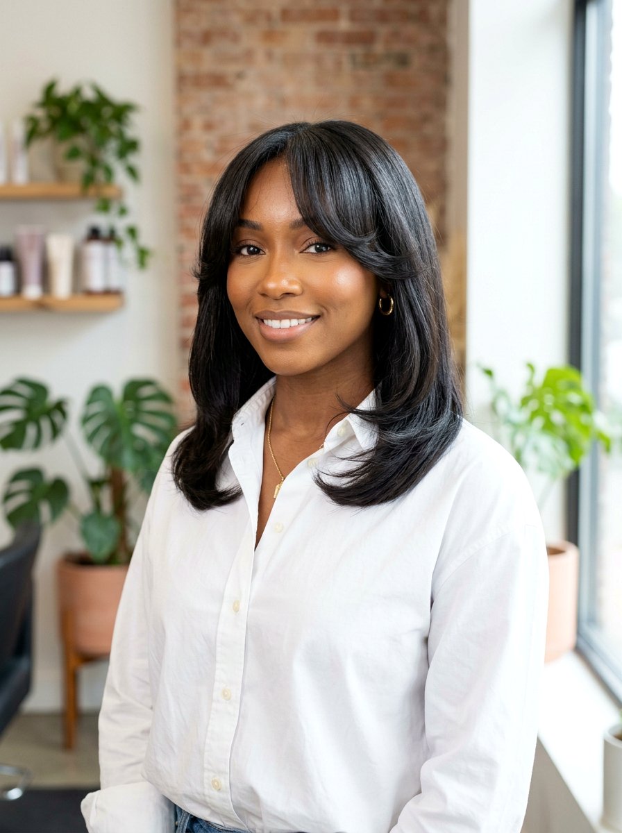 Silk press with curtain bangs and layers - 20 silk press with layers - 20 silk press with layers